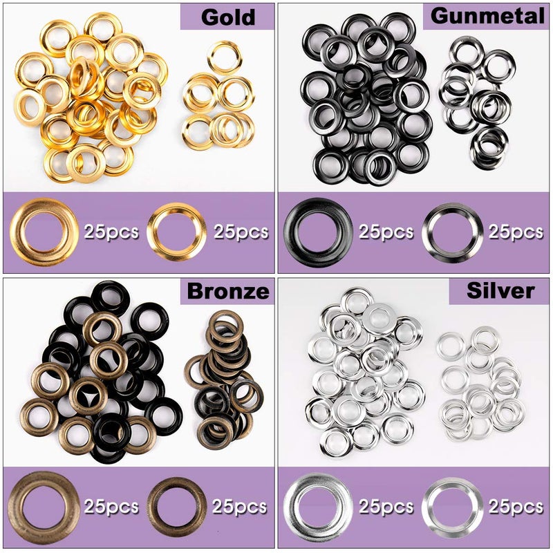 Meifuly 1/2inch Grommet Kit 100 Sets Grommets Eyelets with 3 Pieces Install Tool Kit, 4 Colors Grommets Kit with Storage Box for Craft Making, Repair and Decoration - Image 3